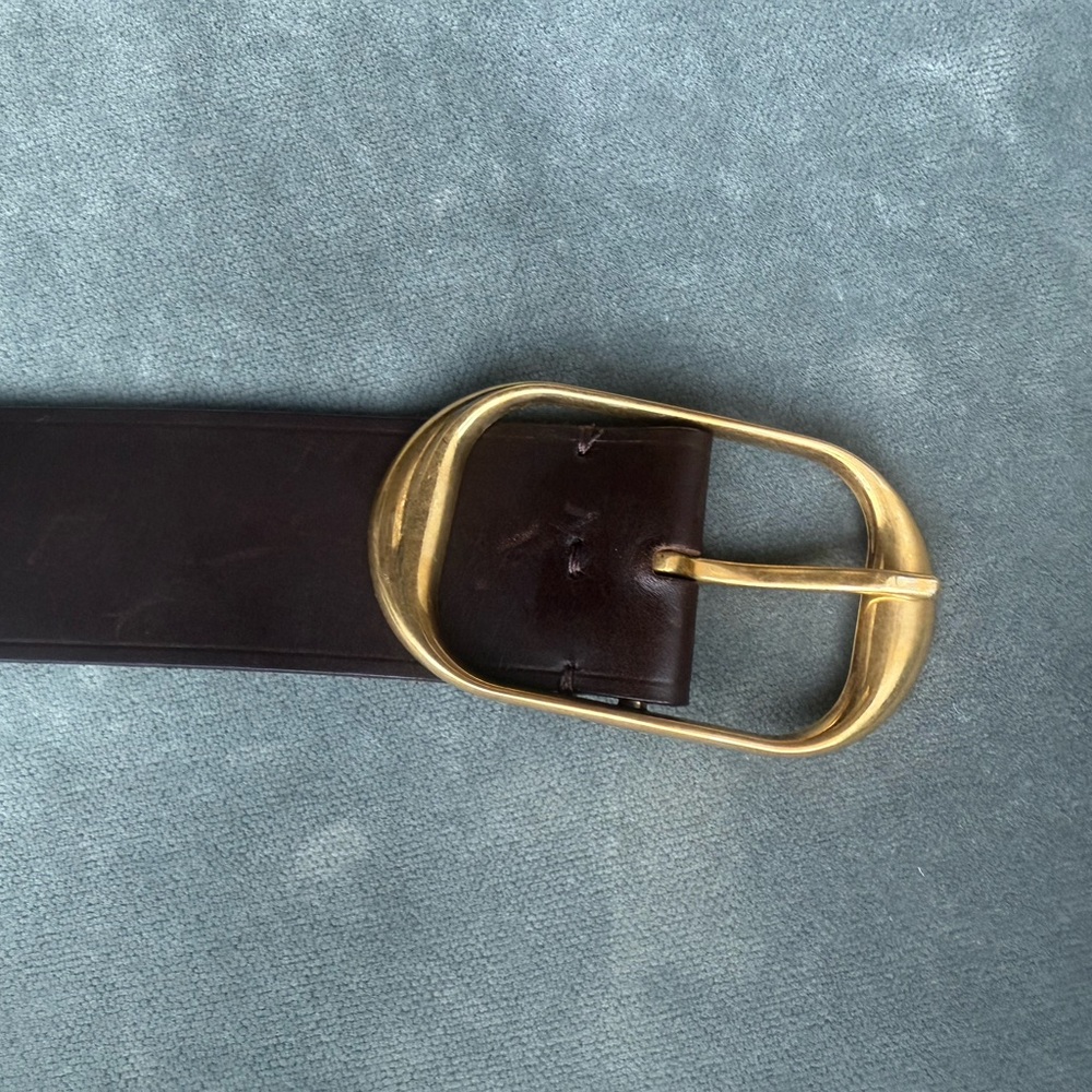 Nili Lotan Chocolate Leather Belt with Gold Buckle - Picture 2 of 8